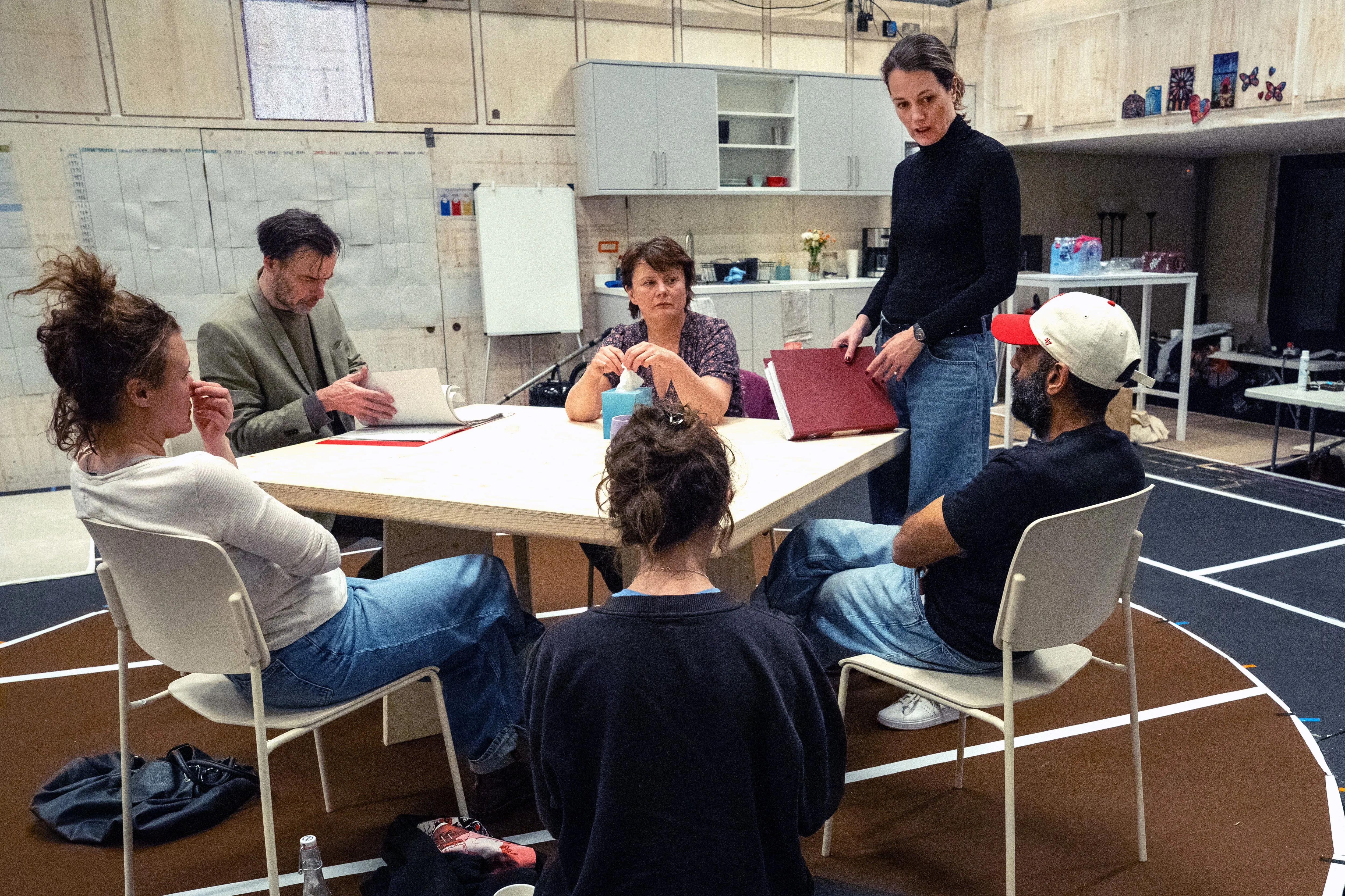 The company of Mass in rehearsals at the Donmar Warehouse